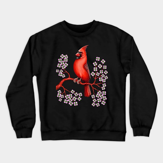 Red Cardinal bird dogwood flower North Carolina Virginia Crewneck Sweatshirt by Artardishop